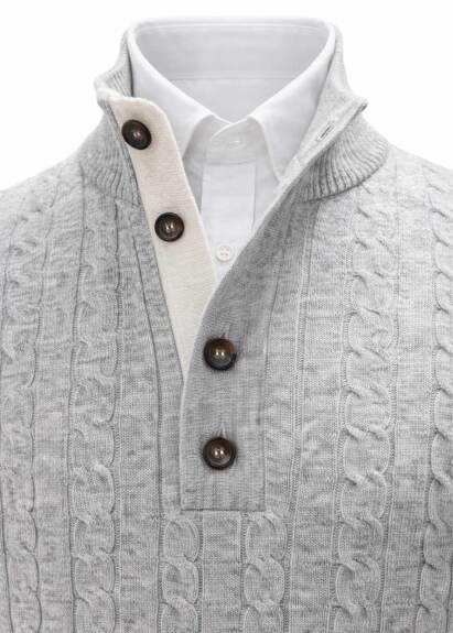 Gri Melanj Renk Yarım Pat Düğmeli Kaşmir Triko - 2