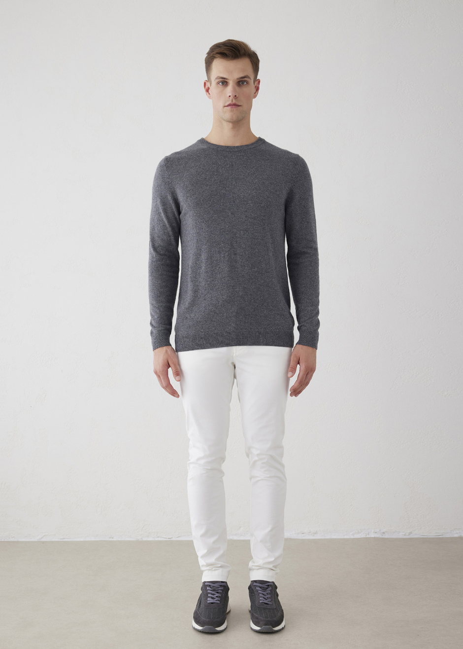 Gri Renk Bisiklet Yaka Triko Kazak - Boris Becker