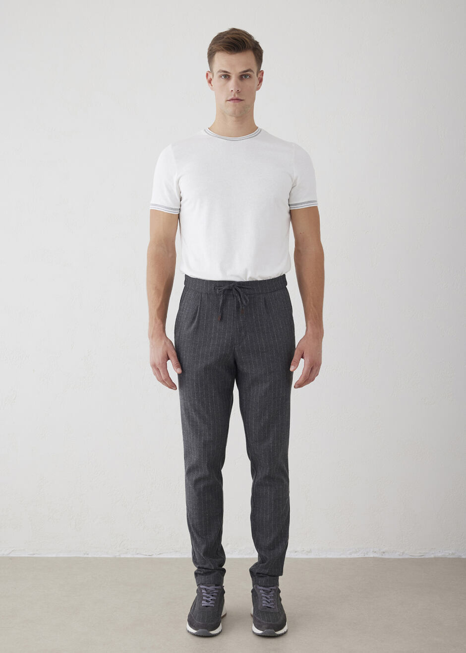 Gri Renk Çizgili Chino Pantolon - Boris Becker