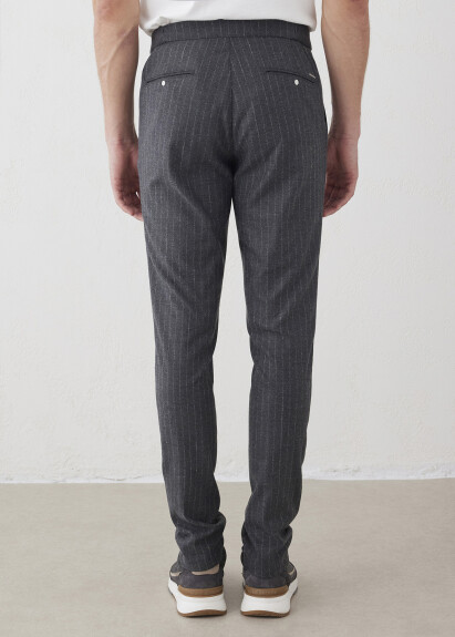 Gri Renk Çizgili Chino Pantolon - 4