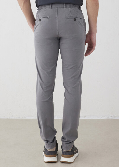 Gri Renk Esnek Belli Kordonlu Chino Pantolon - 5