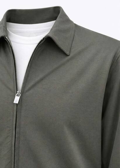 Haki Renk Gömlek Yaka Sweat Ceket - 2