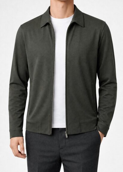 Haki Renk Gömlek Yaka Sweat Ceket - 3