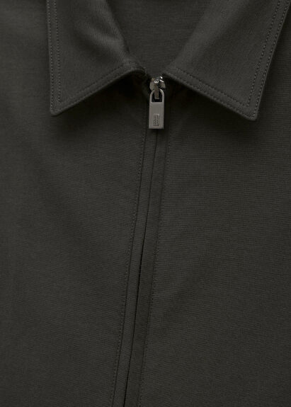 Haki Renk Gömlek Yaka Sweat Ceket - 4