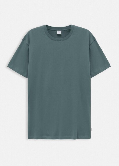 Haki Renk İpek Apreli Oversize T-shirt 