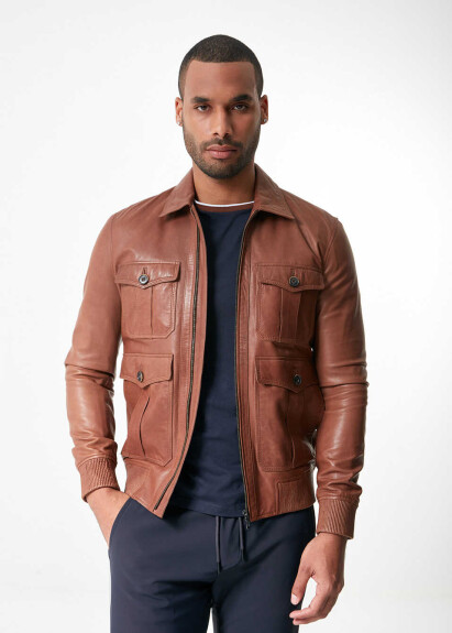 Kahve Renk Deri Mont - 2