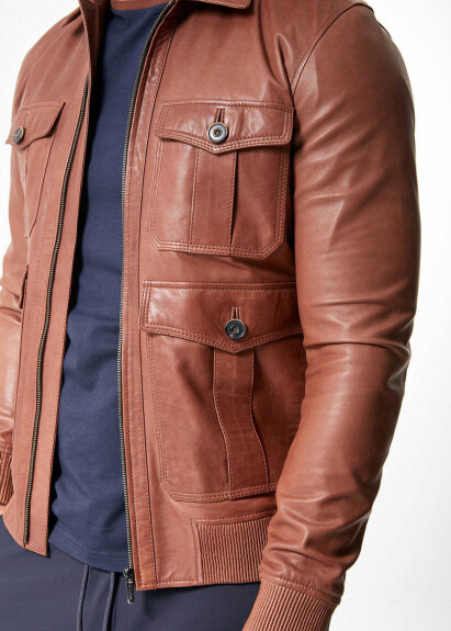 Kahve Renk Deri Mont - 5