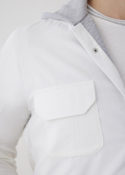 Kırık Beyaz Renk Kapüşonlu Kadife Gömlek - 2