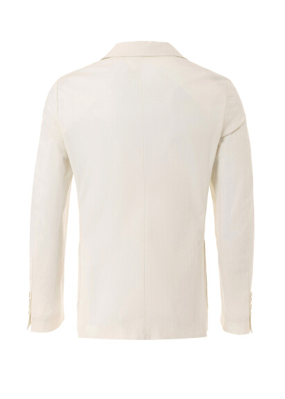 Kırık Beyaz Renk Keten Karışımlı Blazer Ceket - 4