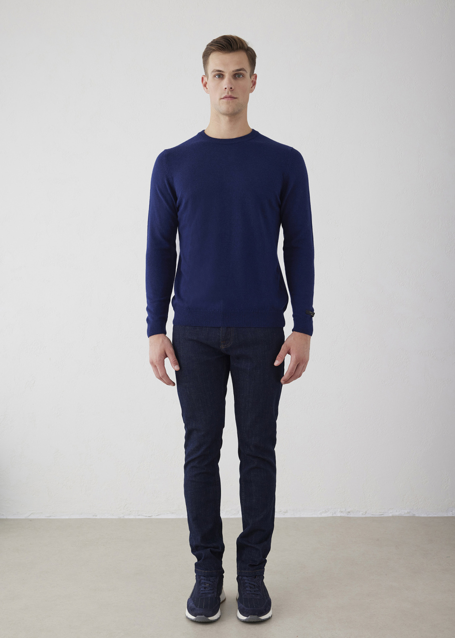 Lacivert Renk Bisiklet Yaka Triko Kazak - Boris Becker