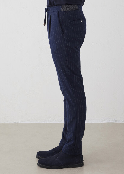 Lacivert Renk Çizgili Chino Pantolon - 4