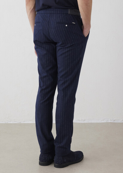 Lacivert Renk Çizgili Chino Pantolon - 5