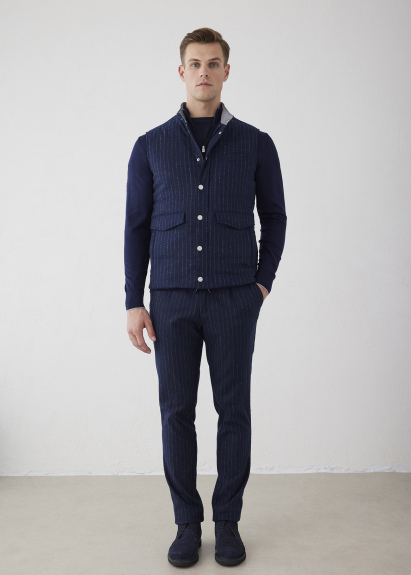 Lacivert Renk Çizgili Yelek - 2