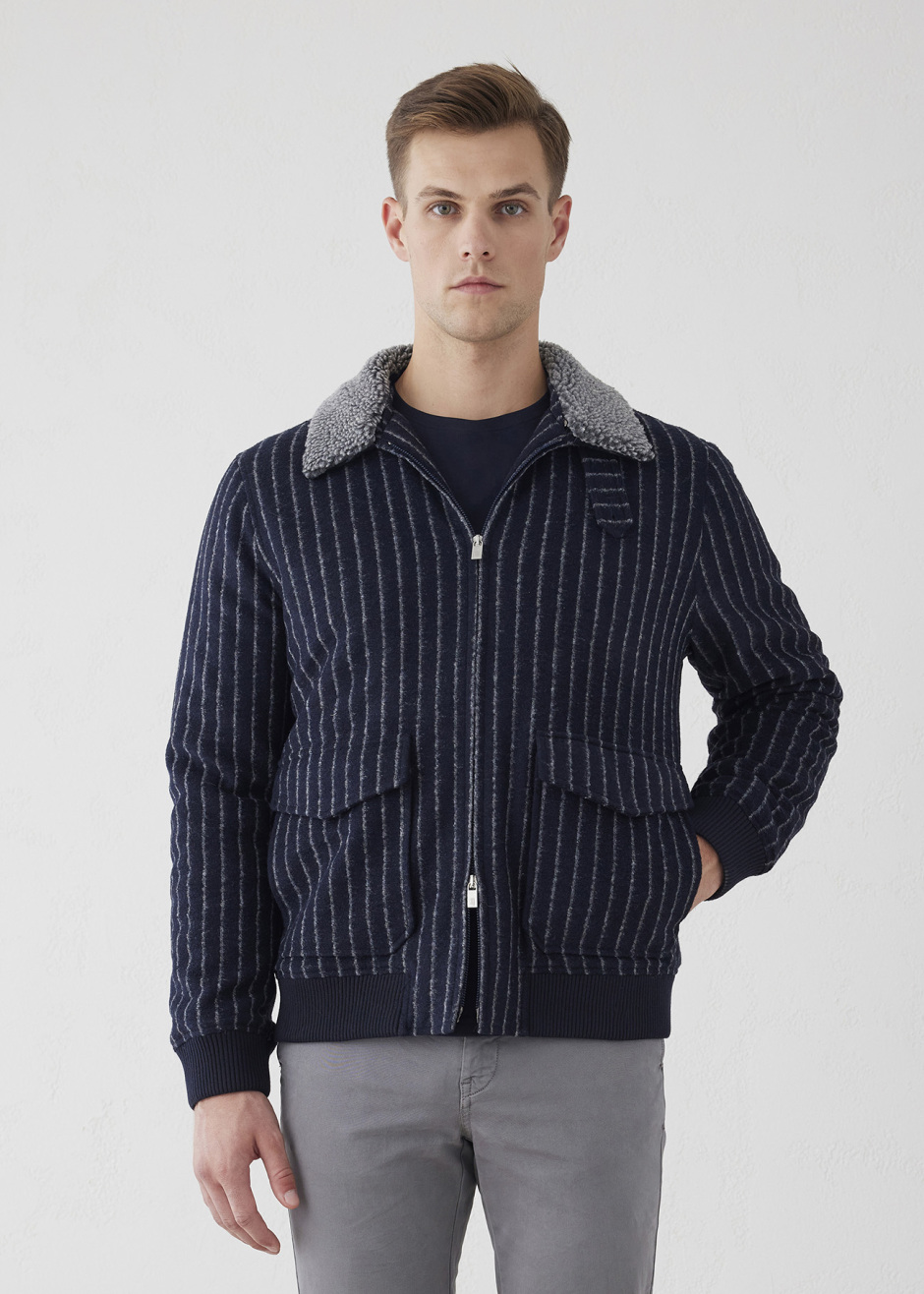 Lacivert Renk Çizgili Yün Mont - Boris Becker