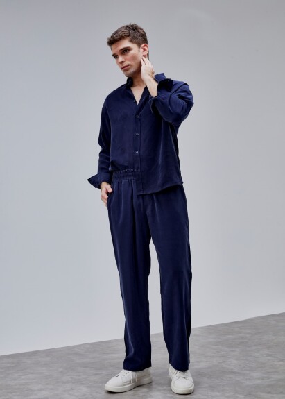 Lacivert Renk Dökümlü Tensel Pantolon - 2