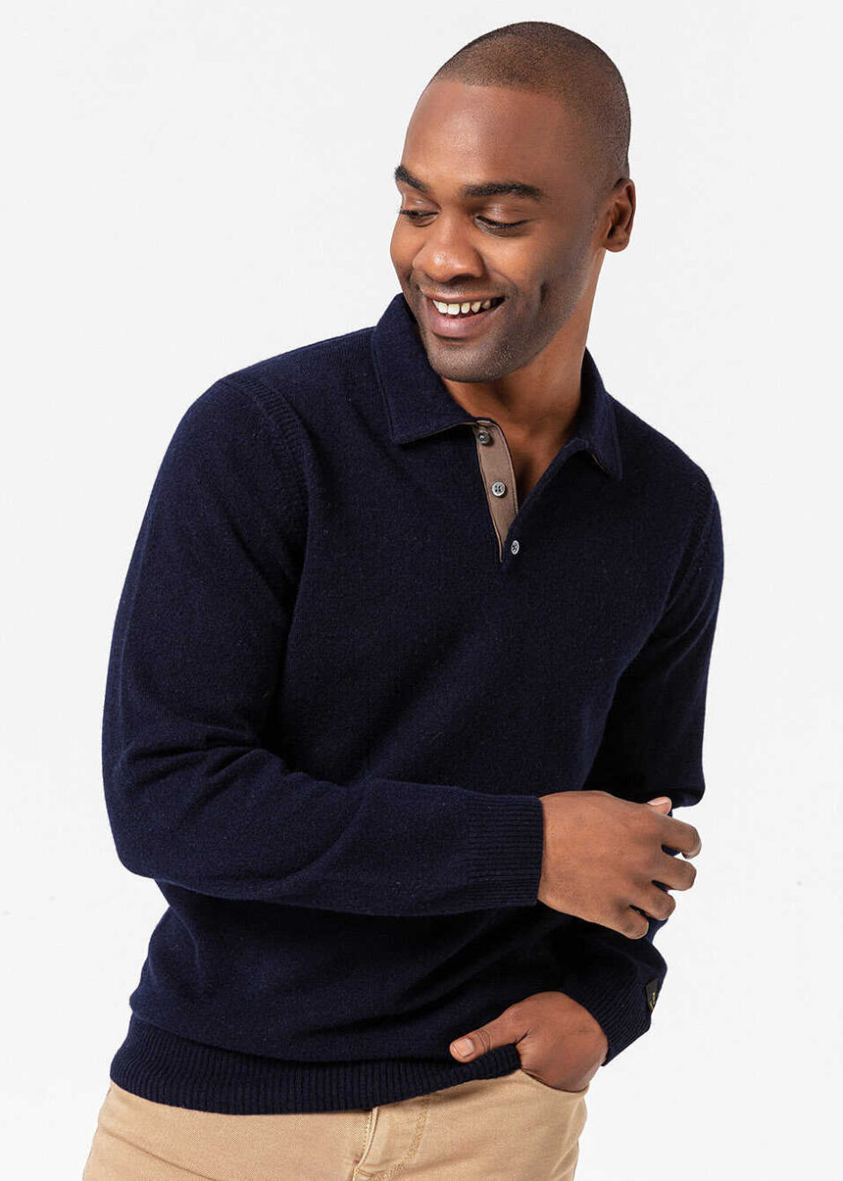 Lacivert Renk Kaşmirli Polo Yaka Triko Kazak - Boris Becker