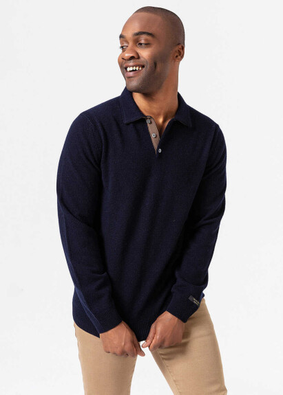 Lacivert Renk Kaşmirli Polo Yaka Triko Kazak - 2