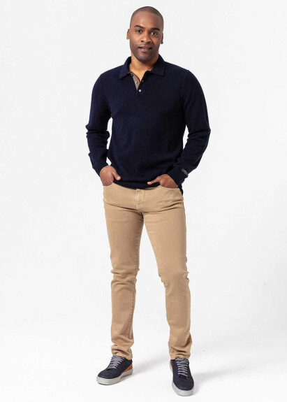 Lacivert Renk Kaşmirli Polo Yaka Triko Kazak - 4