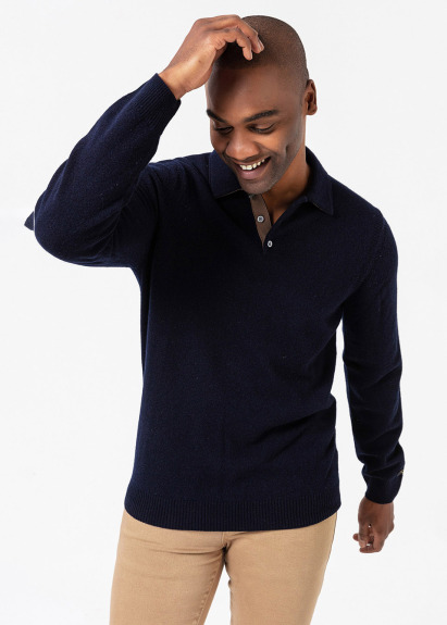 Lacivert Renk Kaşmirli Polo Yaka Triko Kazak - 3