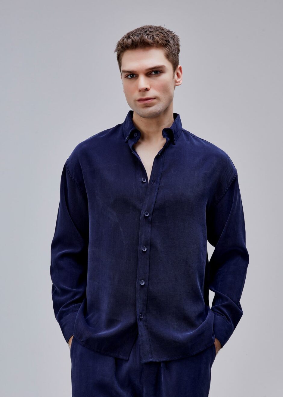 Lacivert Renk Oversize Tensel Gömlek - Boris Becker