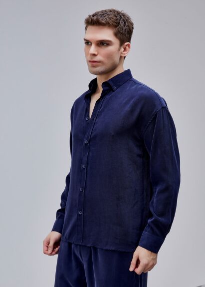 Lacivert Renk Oversize Tensel Gömlek - 2