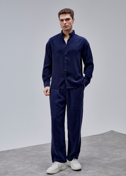 Lacivert Renk Oversize Tensel Gömlek - 3