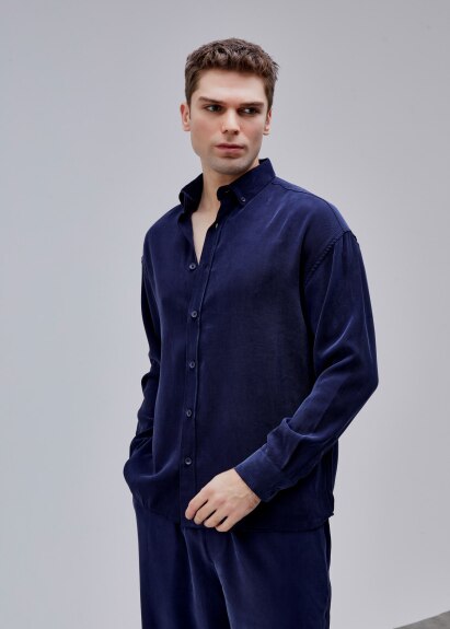 Lacivert Renk Oversize Tensel Gömlek - 5