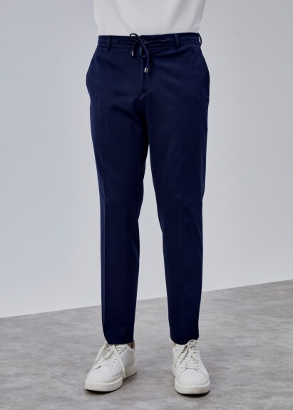 Lacivert Renk Rahat Kesim Örme Jogger Pantolon - 2