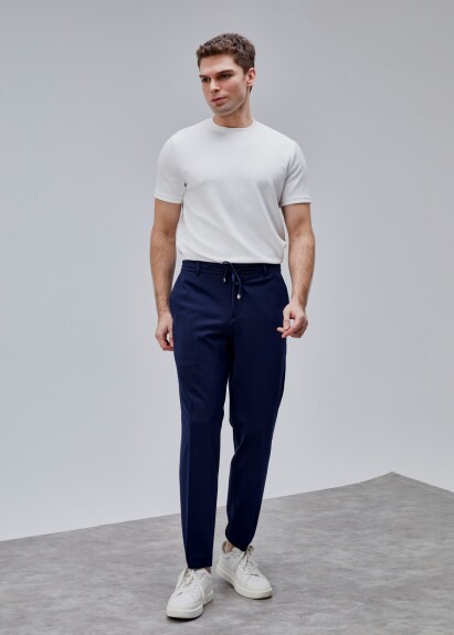 Lacivert Renk Rahat Kesim Örme Jogger Pantolon - 4