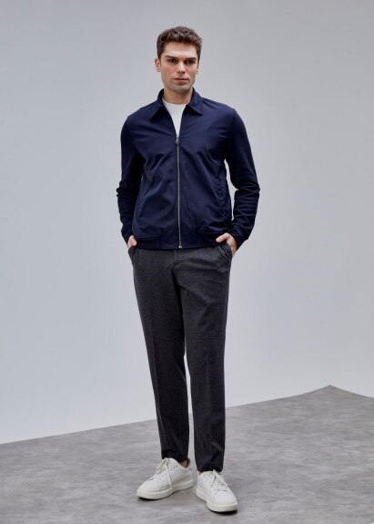 Lacivert Renk Regular Fit Fermuarlı Casual Ceket - 4
