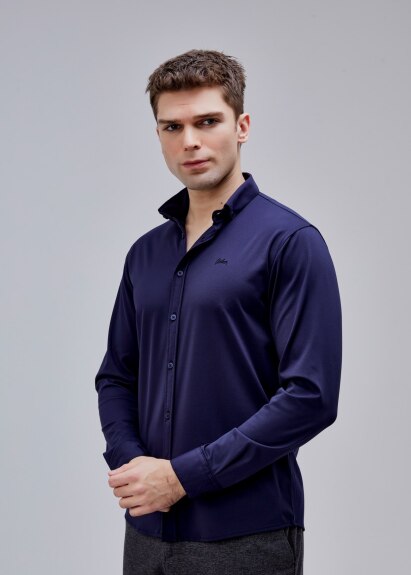 Lacivert Renk Uzun Kol Polyester Gömlek - 3