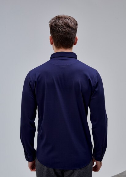 Lacivert Renk Uzun Kol Polyester Gömlek - 5