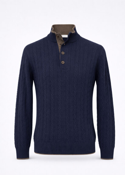 Lacivert Renk Yarım Pat Düğmeli Kaşmir Triko - 2