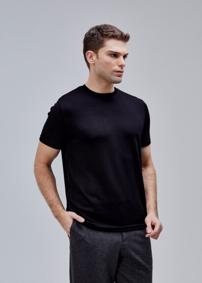 Siyah Renk Basic Modal Tshirt - Boris Becker