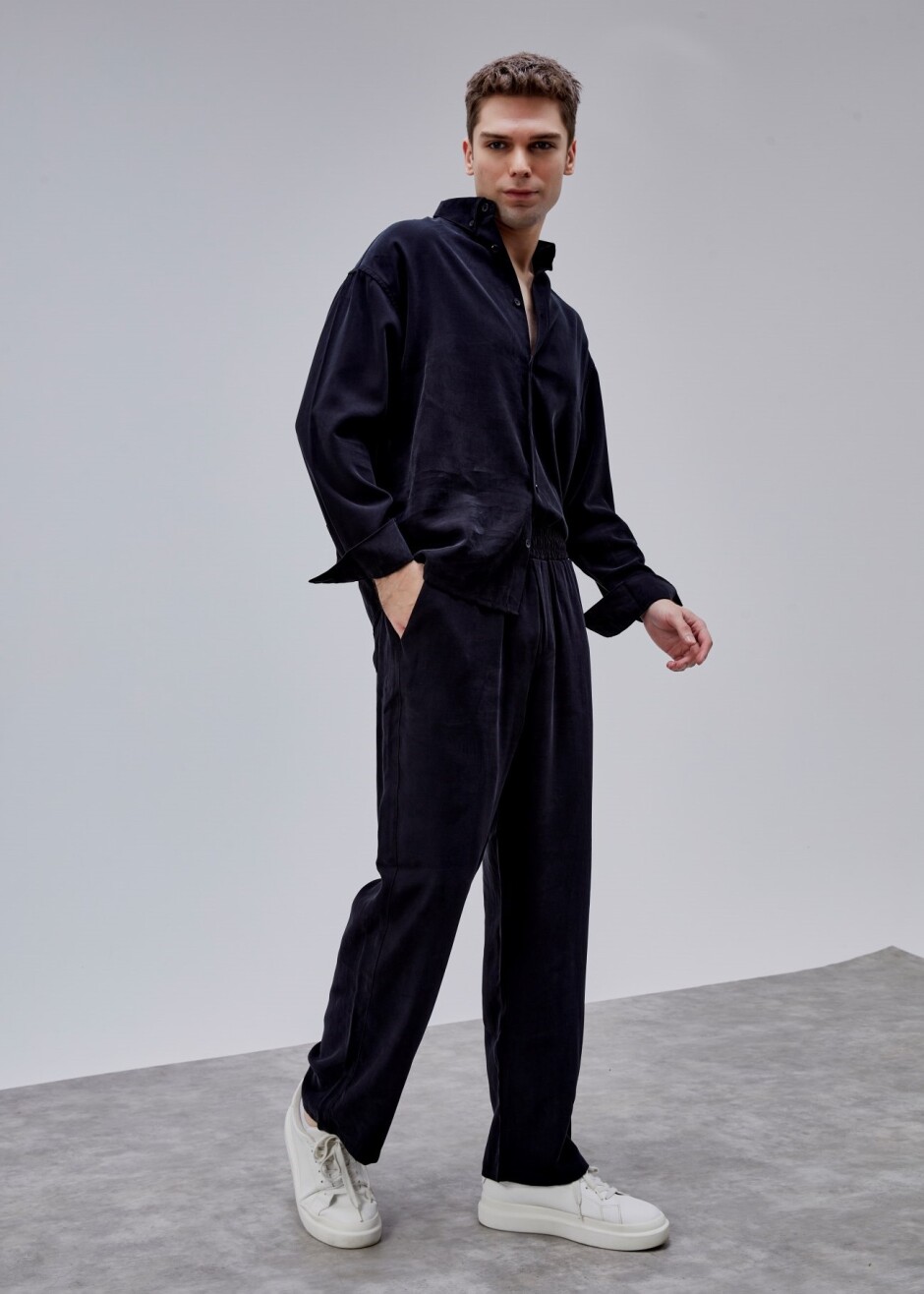 Siyah Renk Dökümlü Tensel Pantolon - Boris Becker