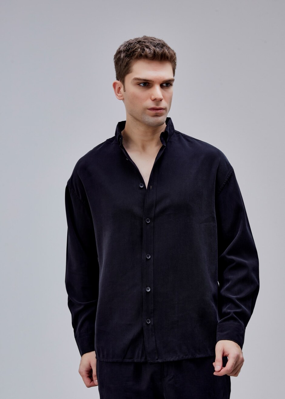 Siyah Renk Oversize Tensel Gömlek - Boris Becker