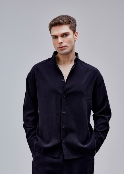 Siyah Renk Oversize Tensel Gömlek - 2