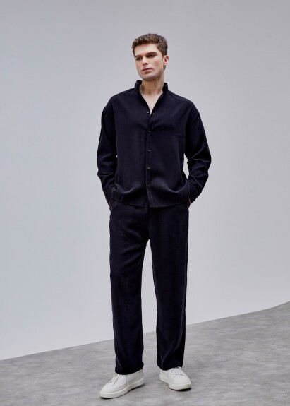 Siyah Renk Oversize Tensel Gömlek - 3