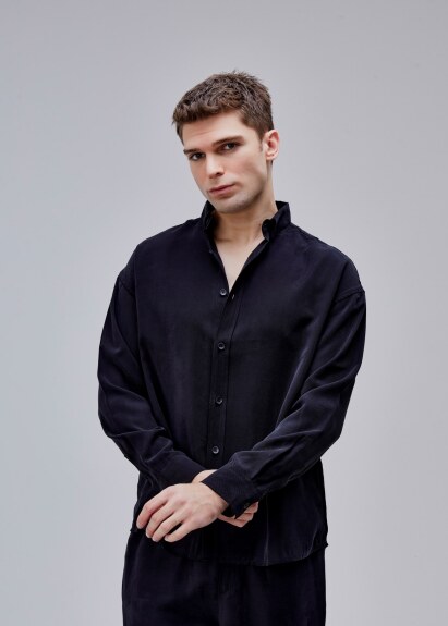 Siyah Renk Oversize Tensel Gömlek - 4