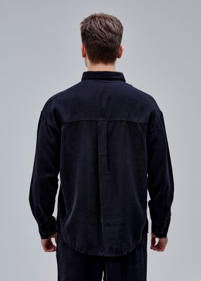 Siyah Renk Oversize Tensel Gömlek - 5