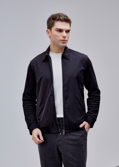 Siyah Renk Regular Fit Fermuarlı Casual Ceket 