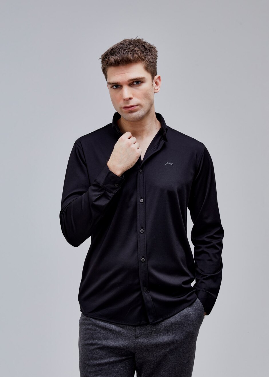 Siyah Renk Uzun Kol Polyester Gömlek - Boris Becker
