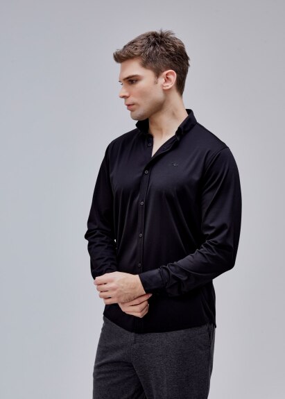 Siyah Renk Uzun Kol Polyester Gömlek - 2