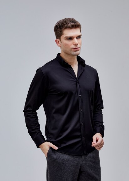 Siyah Renk Uzun Kol Polyester Gömlek - 3