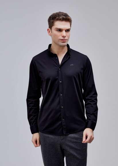Siyah Renk Uzun Kol Polyester Gömlek - 5