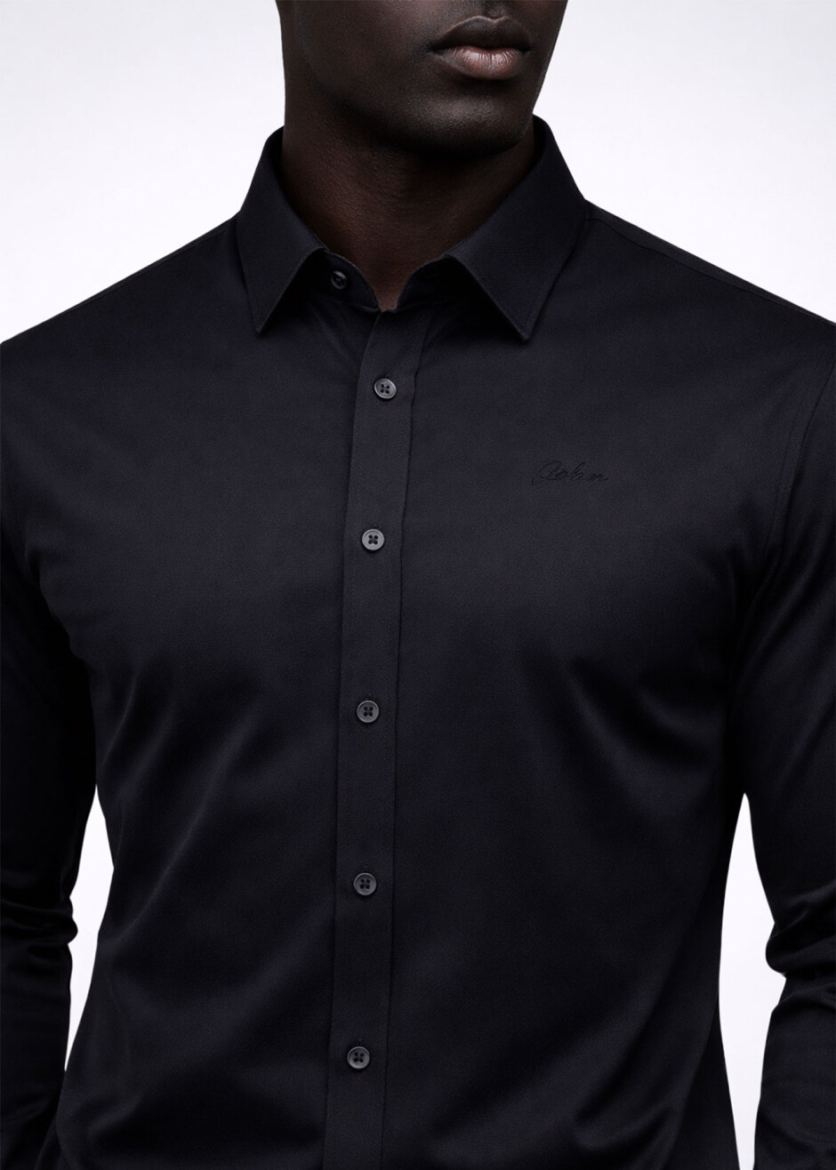 Siyah Renk Uzun Kol Polyester Gömlek - Boris Becker