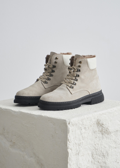 Taş Renk Kürk Detaylı Süet Bot - Boris Becker