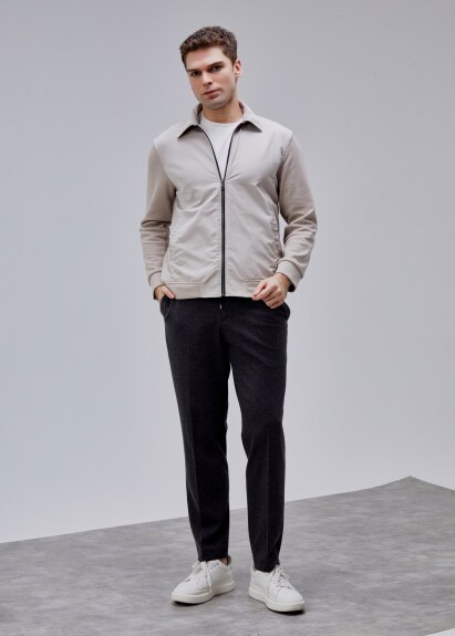 Taş Renk Regular Fit Fermuarlı Casual Ceket - 3
