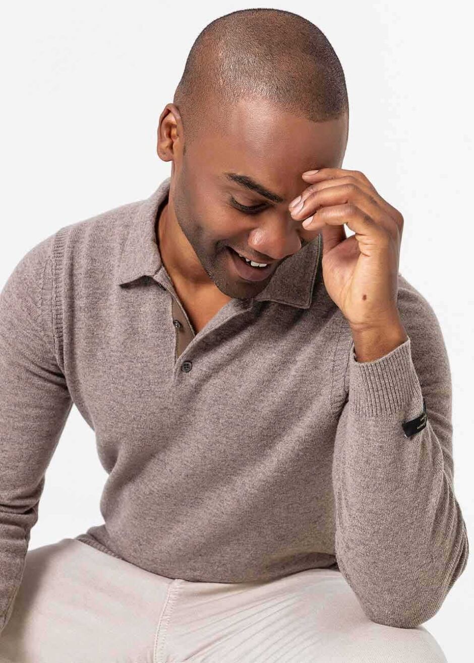 Vizon Renk Kaşmirli Polo Yaka Triko Kazak - Boris Becker